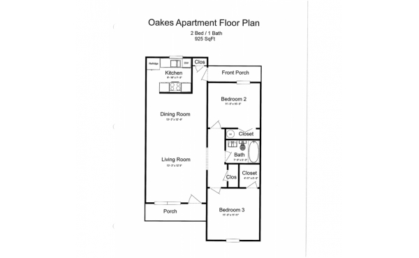 Oakes 2 bdr 1 bath floorplan