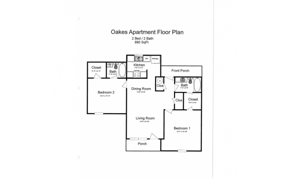 Oakes 2 bdr 2 bath floorplan