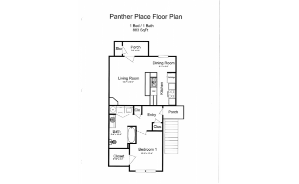 Panther Place 1 bdr 1 bath floorplan